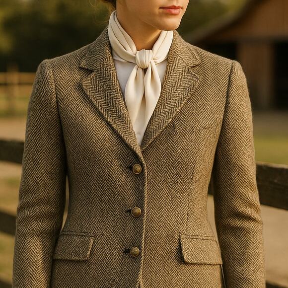 Ralph Lauren Wool Silk Blend Herringbone Blazer Jacket 12P Equestrian Preppy - Picture 1 of 16